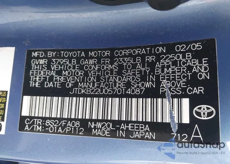 2005 Toyota Prius from USA, damaged, VIN JTDKB22U057014087